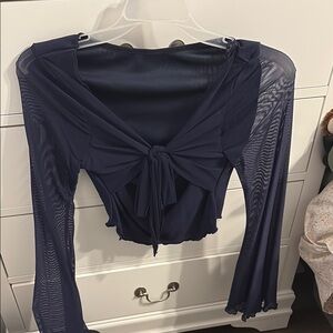 SHEIN Blue Ruffled Tie Front Crop Blouse